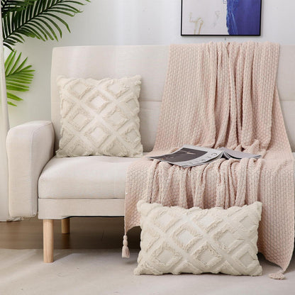 Boho Kissenbezug 2er Set 45x45 cm Beige – Flauschig & Dekorativ