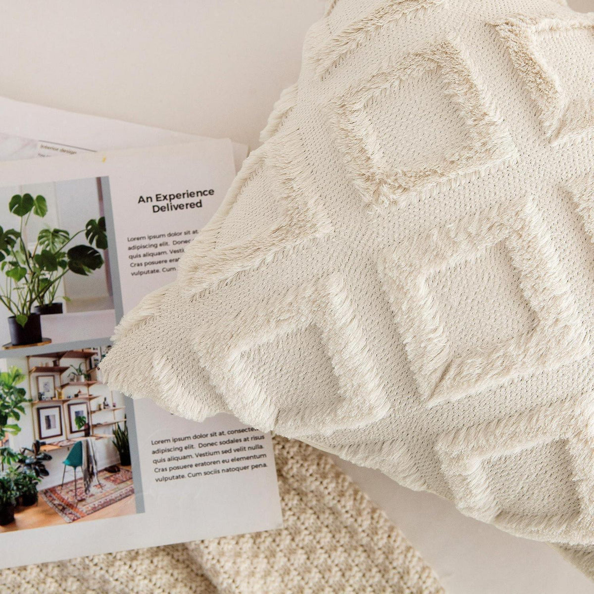 Boho Kissenbezug 2er Set 45x45 cm Beige – Flauschig & Dekorativ