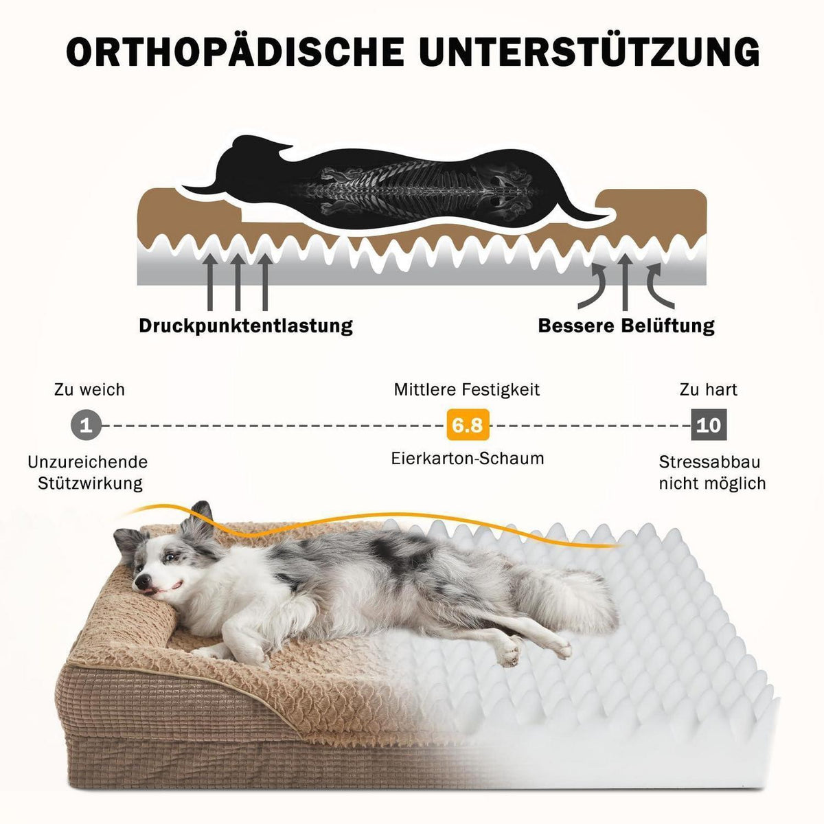 Orthopädisches Hundebett Memory Foam – Braun, 89x64x18cm