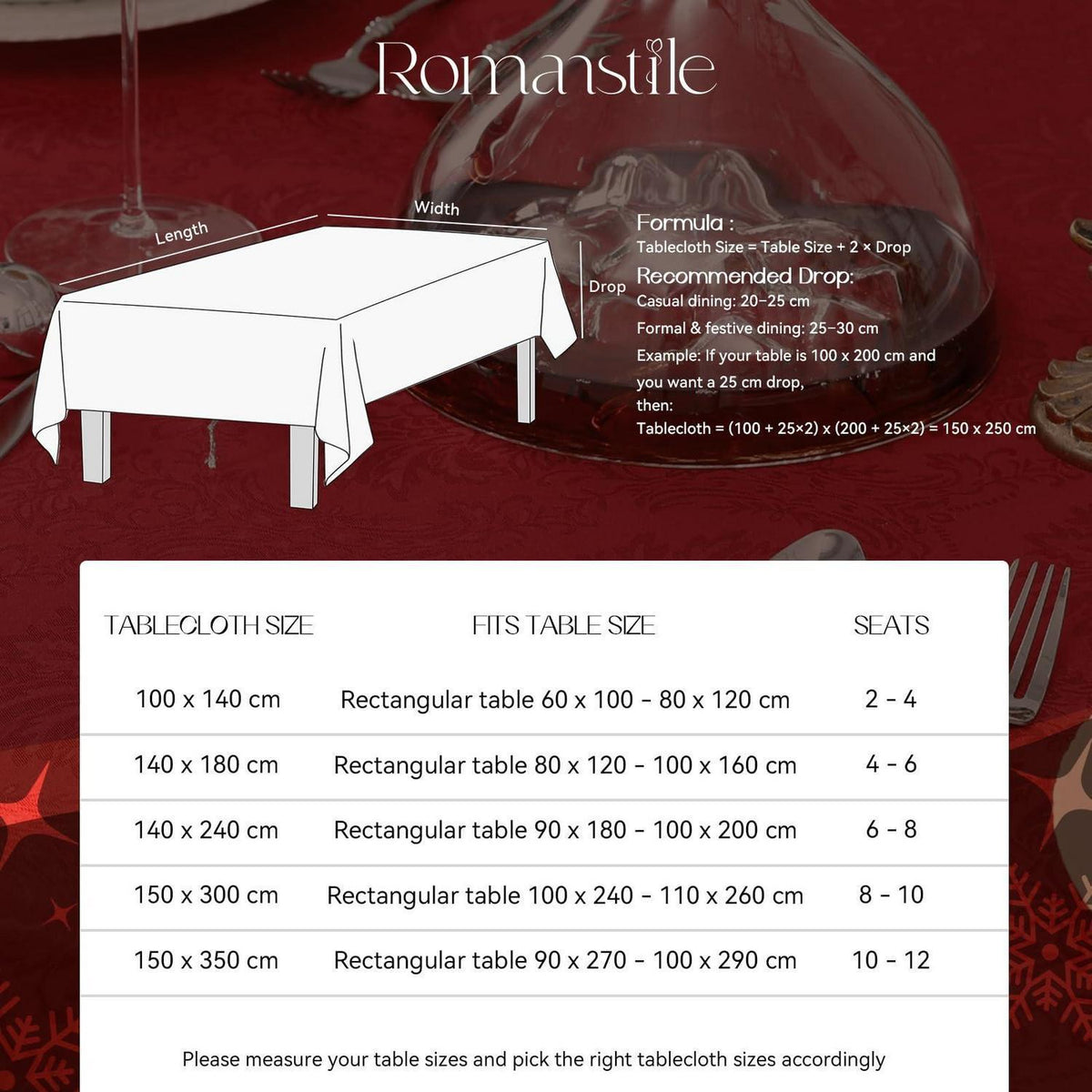 Romanstile Weihnachten Tischdecke Rot 350x150 cm Jacquard Barock