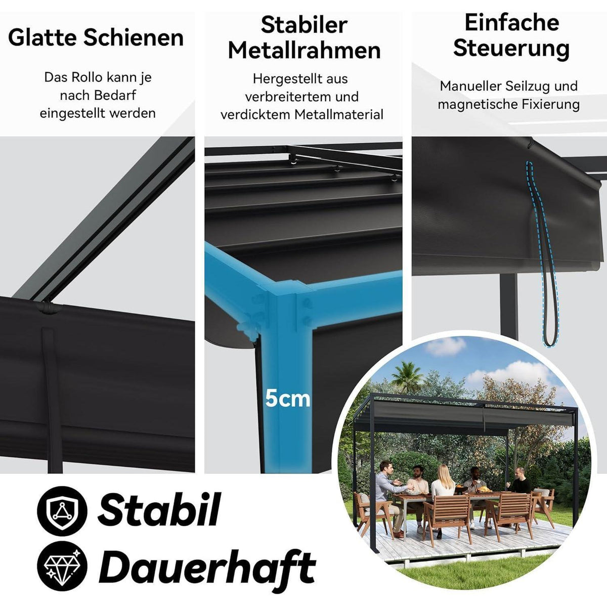 Pergola 3x4m – Terrassenüberdachung, Wasserdicht & Stabil