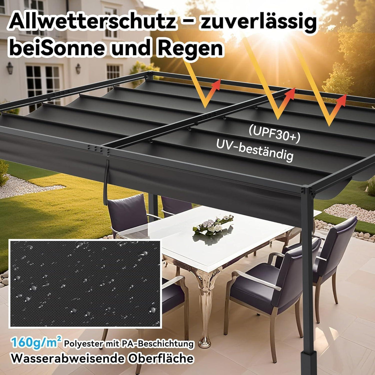 Pergola 3x4m – Terrassenüberdachung, Wasserdicht & Stabil