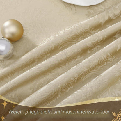 Runde Tischdecke Beige 160cm – Wasserabweisend, Vintage Jacquard