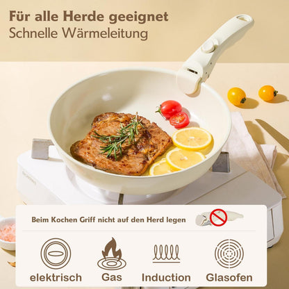 16-teiliges Antihaft-Kochgeschirr Set Beige – Abnehmbarer Griff