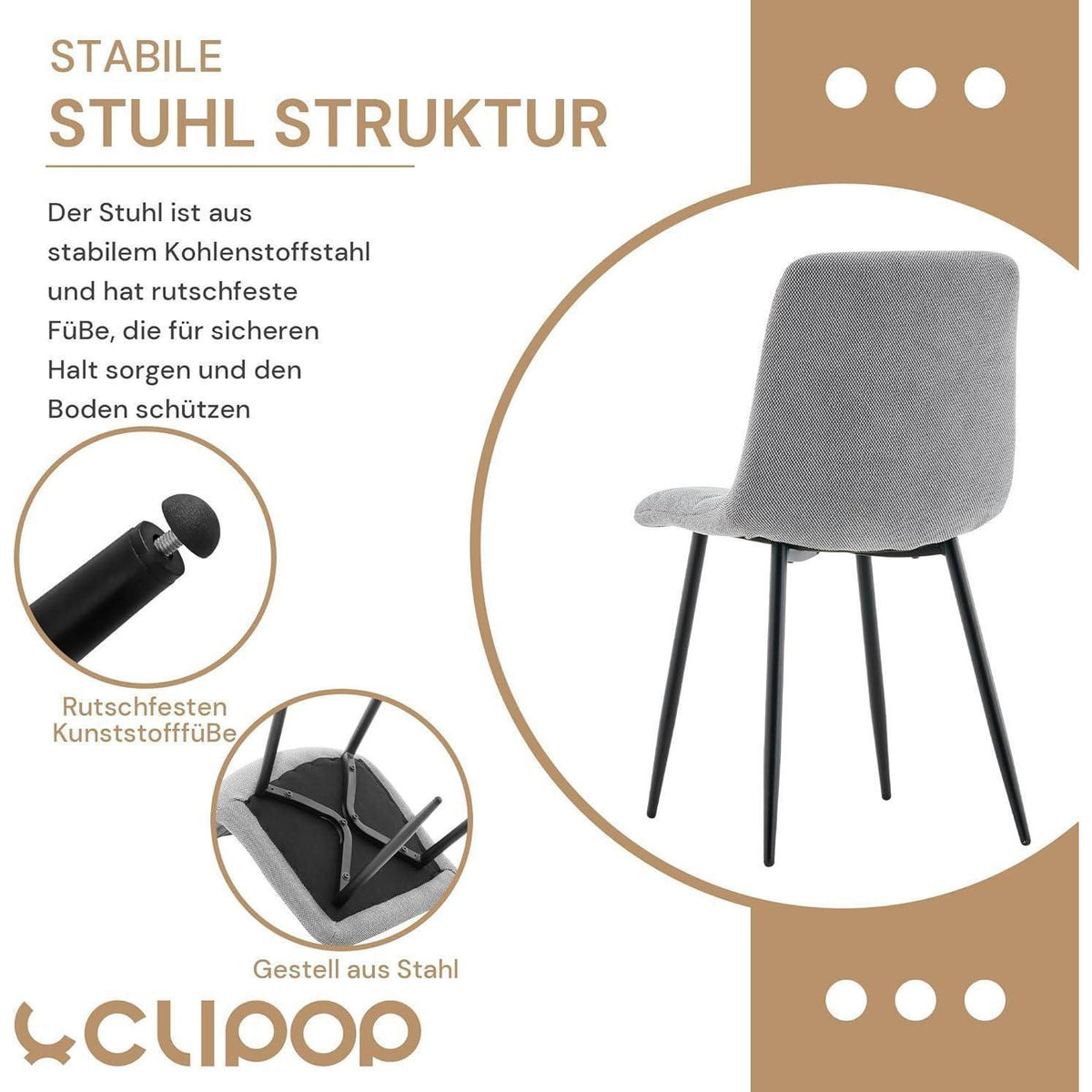 Esszimmerstühle Set 6x Dunkelgrau Chenille Gepolstert