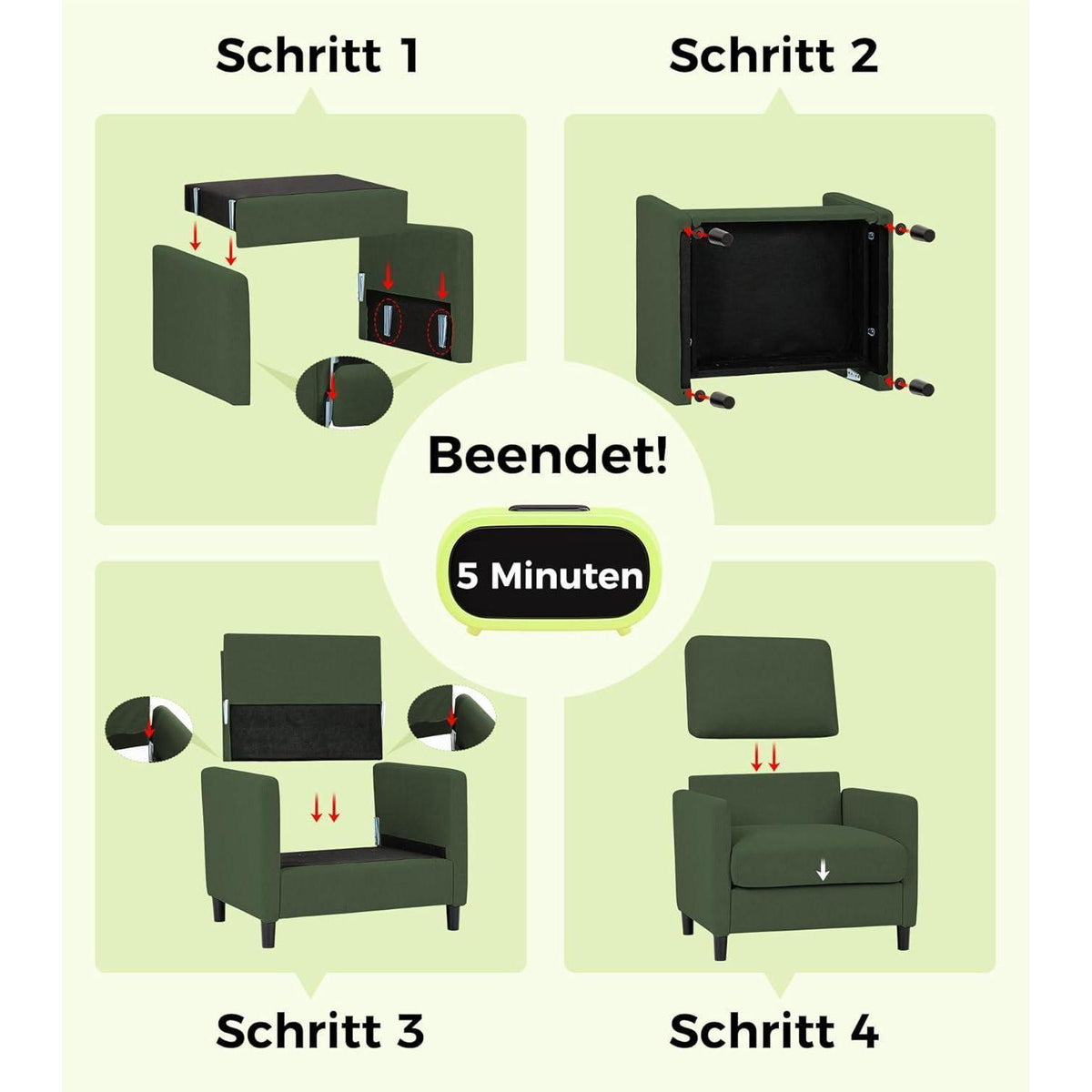 Bequemer Lesesessel Grün – Kleines Sofa für Wohnzimmer & Jugendzimmer