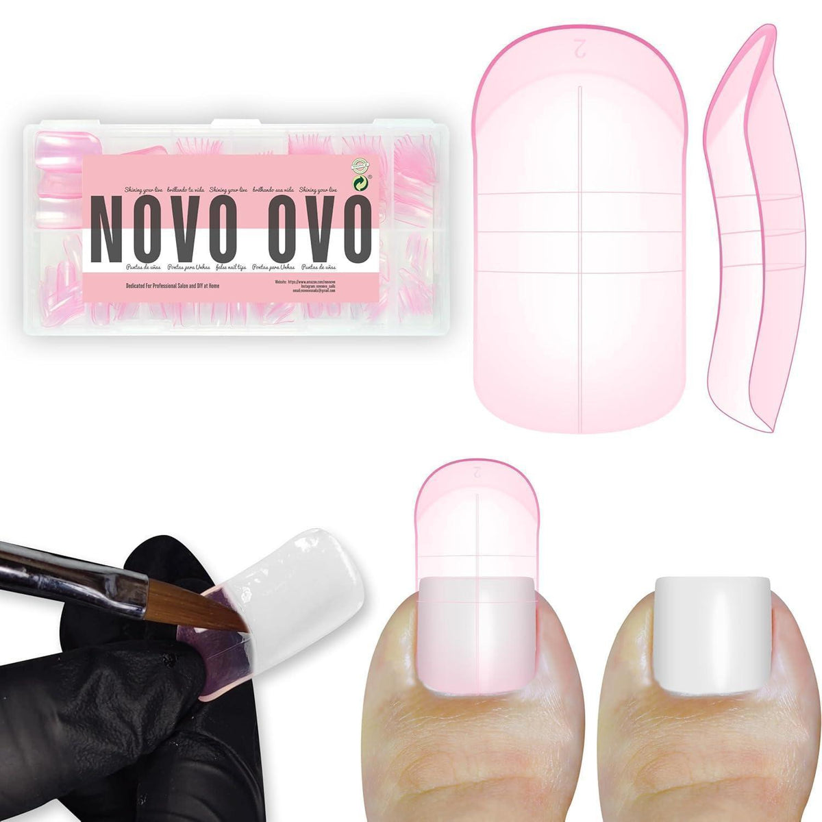 Rosa Zehennagel Dual Forms für Polygel – 300 Stück
