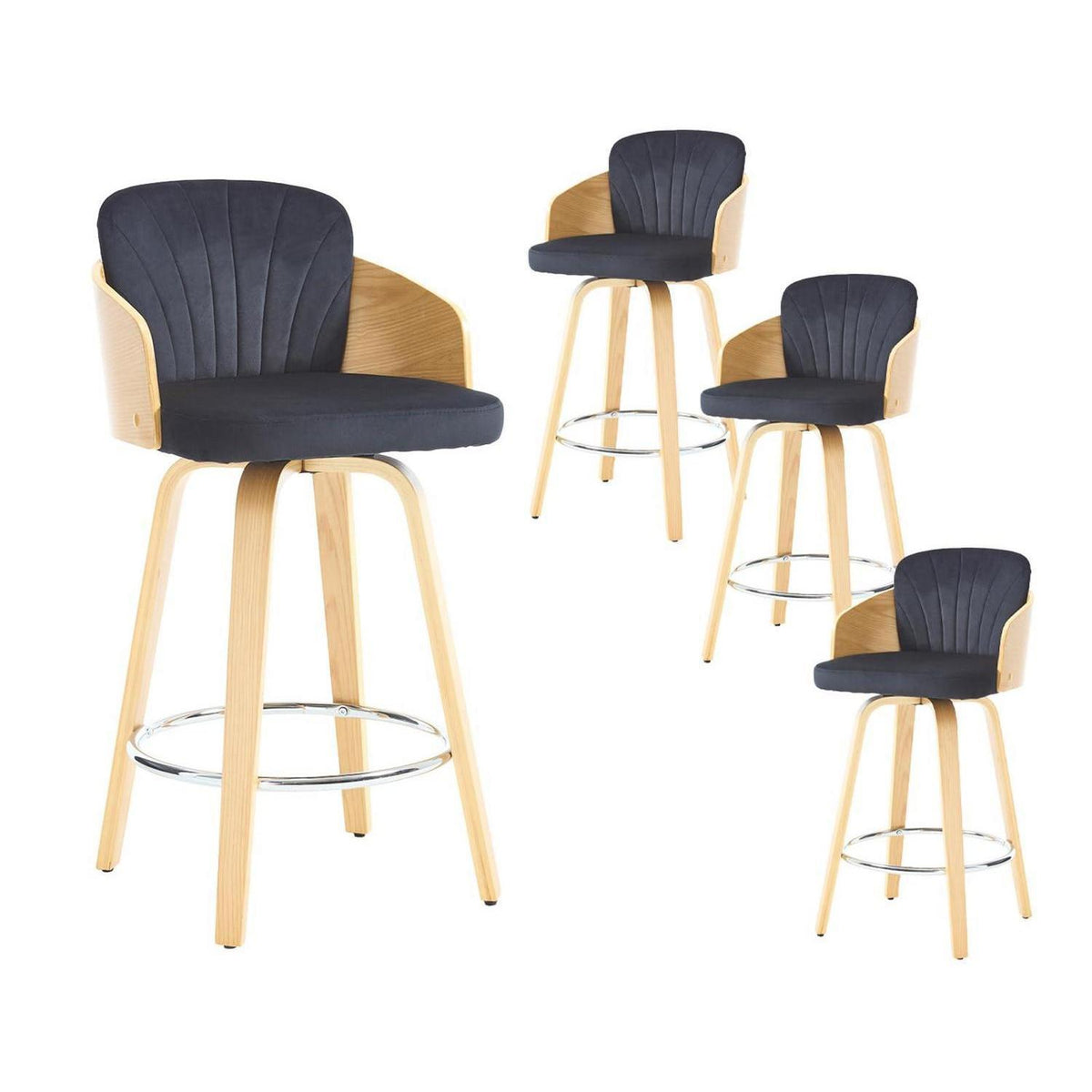 Barhocker Set 4er – Gepolsterte Samtbarhocker mit Holzbeinen