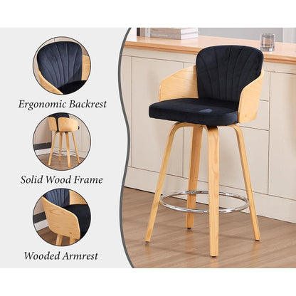 Barhocker Set 4er – Gepolsterte Samtbarhocker mit Holzbeinen