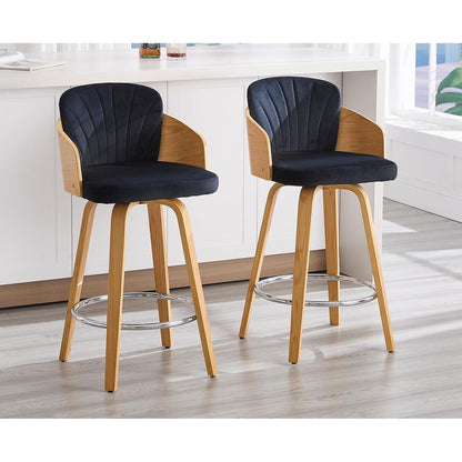 Barhocker Set 4er – Gepolsterte Samtbarhocker mit Holzbeinen