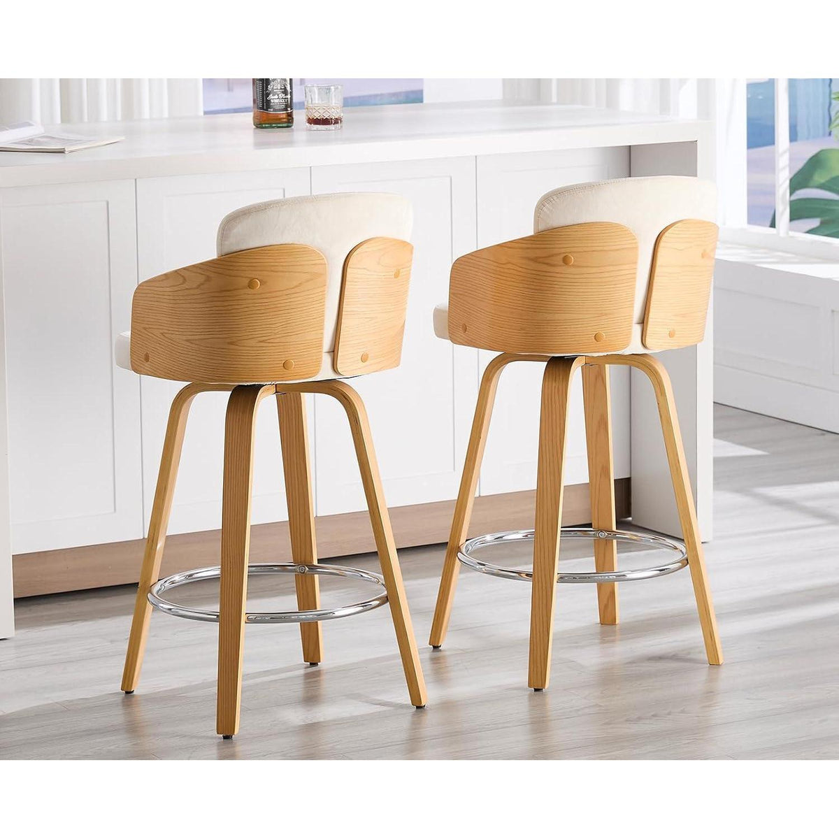 Barhocker Set 4er – Gepolsterte Samtbarhocker mit Holzbeinen