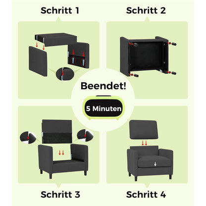Bequemer Lesesessel Grau – Kleines Sofa für Wohnzimmer & Jugendzimmer