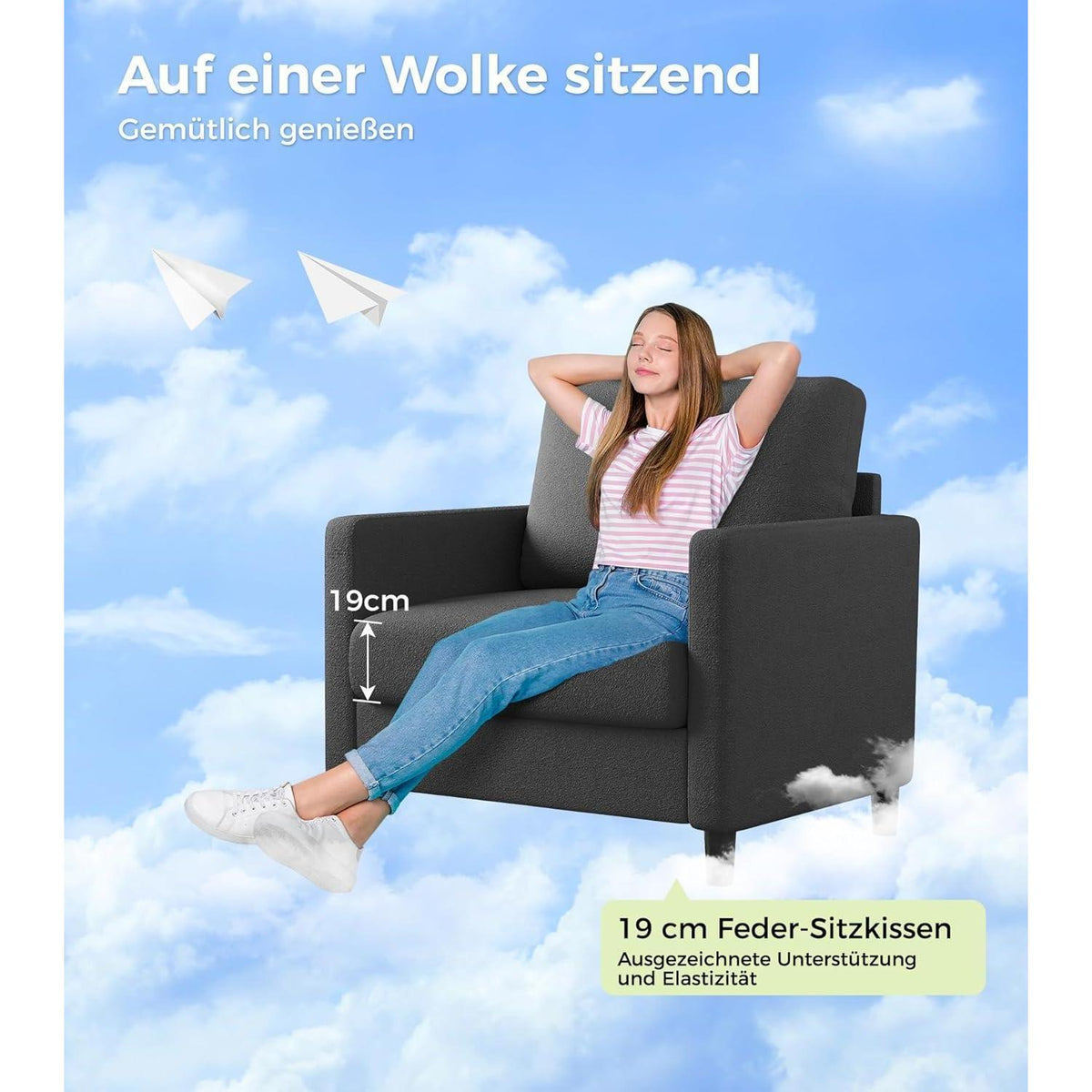Bequemer Lesesessel Grau – Kleines Sofa für Wohnzimmer & Jugendzimmer