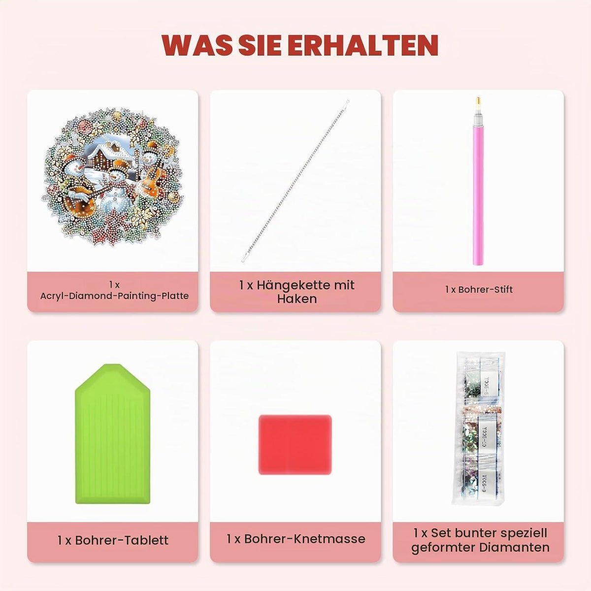 Diamant Painting Weihnachtsschmuck mit Kette – DIY Fensterbild