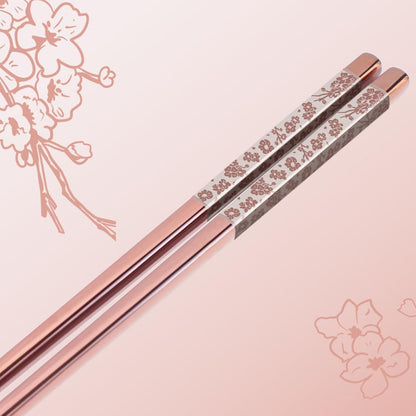 Edelstahl Essstäbchen Set Rosa Sakura Laser Graviert
