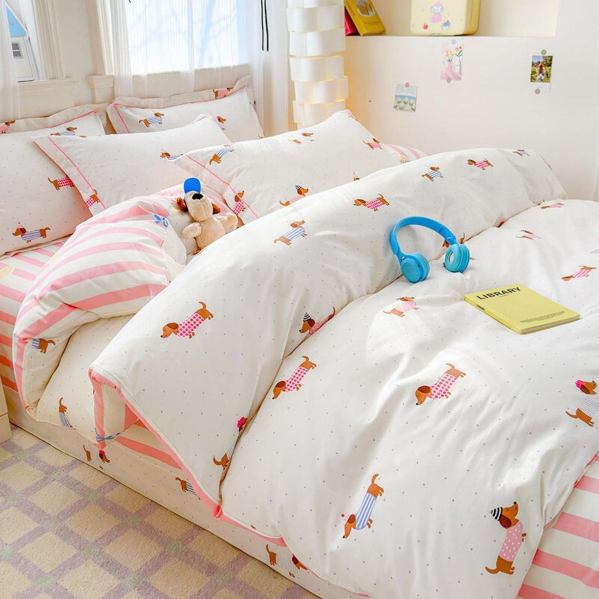 Rosa Dackel Bettwäsche Set 200x220 cm – Mädchenzimmer Bettbezug