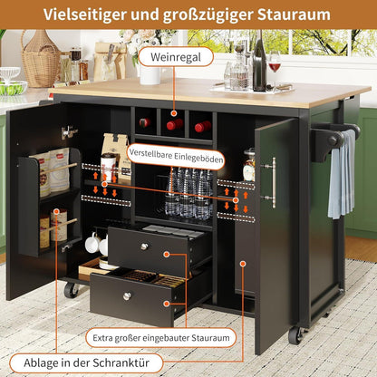 Mobiler Küchenschrank mit Klapptisch & Stauraum Schwarz