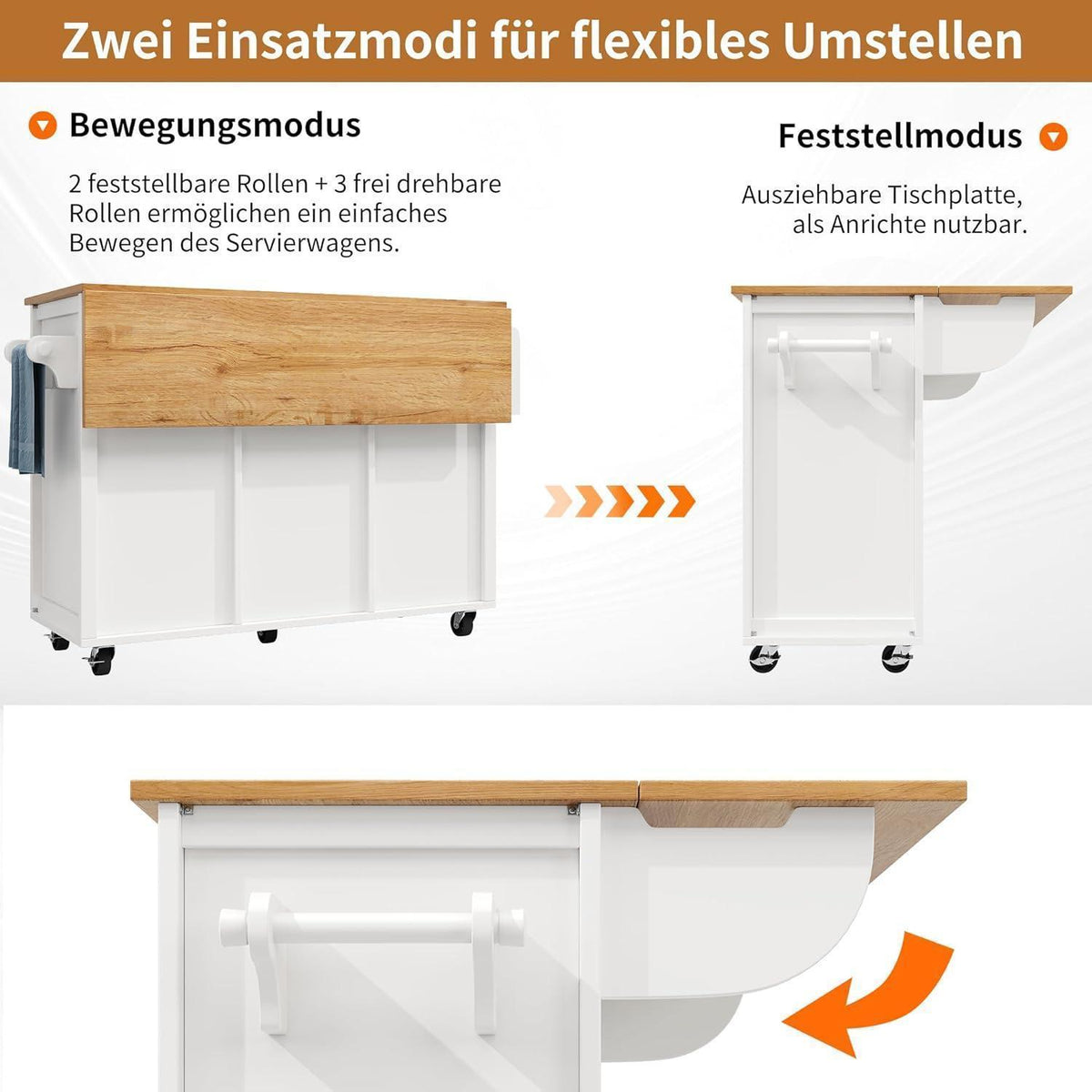 Küchenschrank mit Klappplatte, Weinregal & Handtuchhalter, Weiß