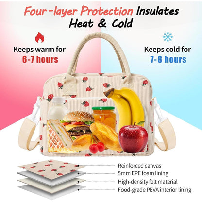 Isolierte Kühltasche Erdbeer-Design – Lunchtasche für Arbeit & Reisen