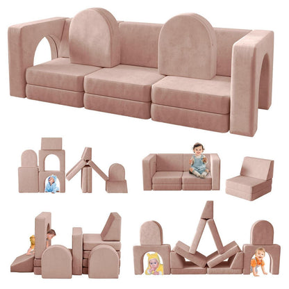 Modulares Kindersofa 13-teilig – Rosa Spielcouch für Kinder