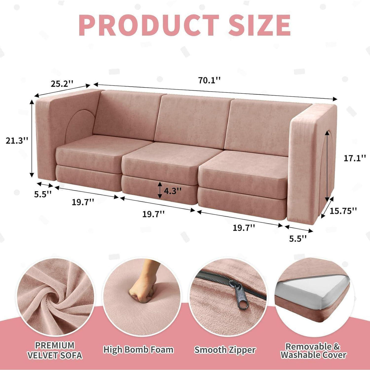 Modulares Kindersofa 13-teilig – Rosa Spielcouch für Kinder