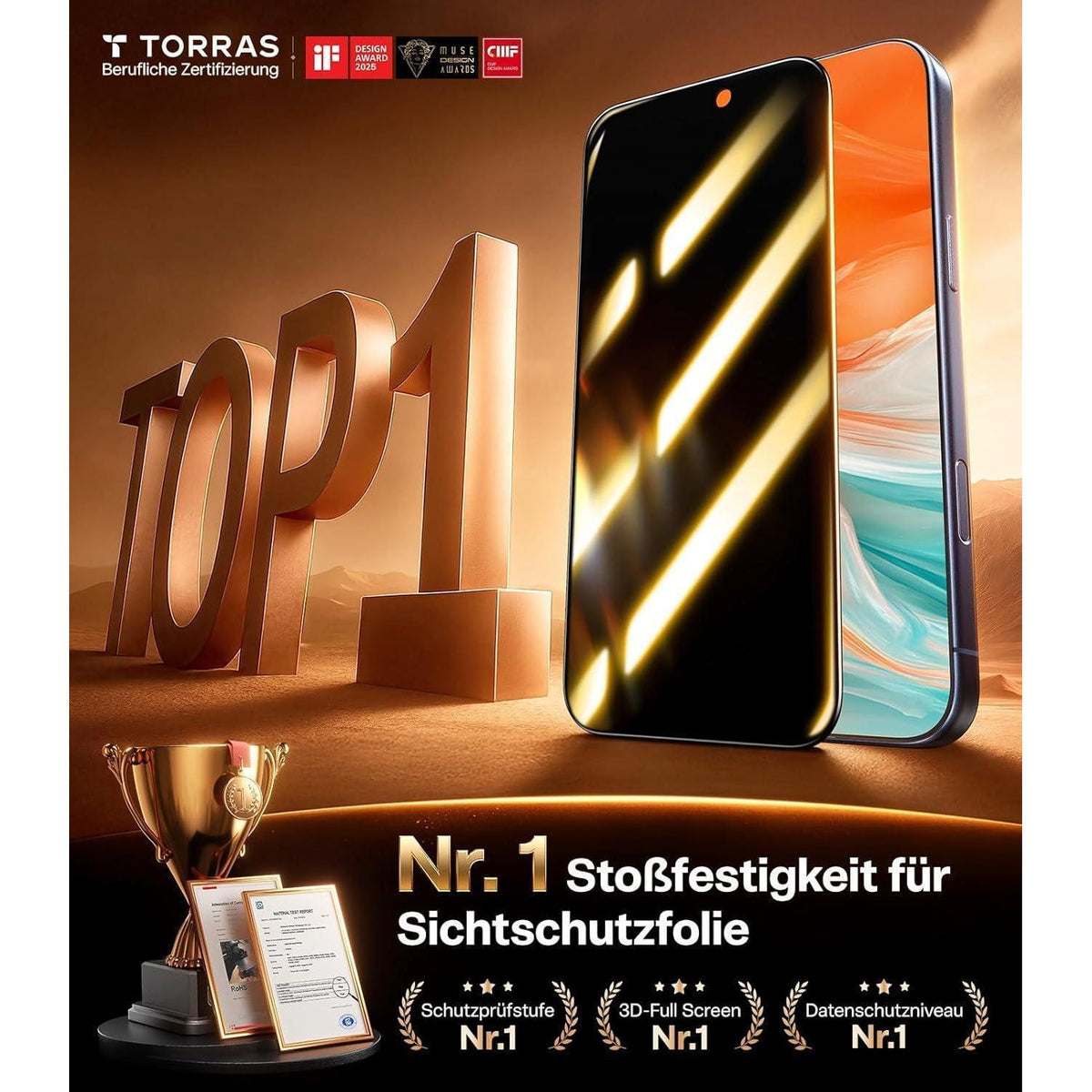 iPhone 17 Pro Max Sichtschutz Panzerglas 2 Stück