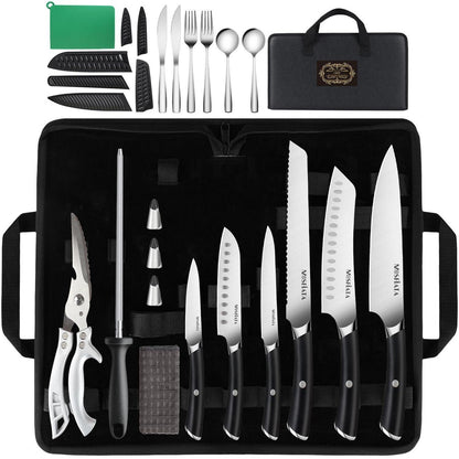 19-teiliges Küchenmesser-Set Edelstahl mit Tasche & Wetzstahl