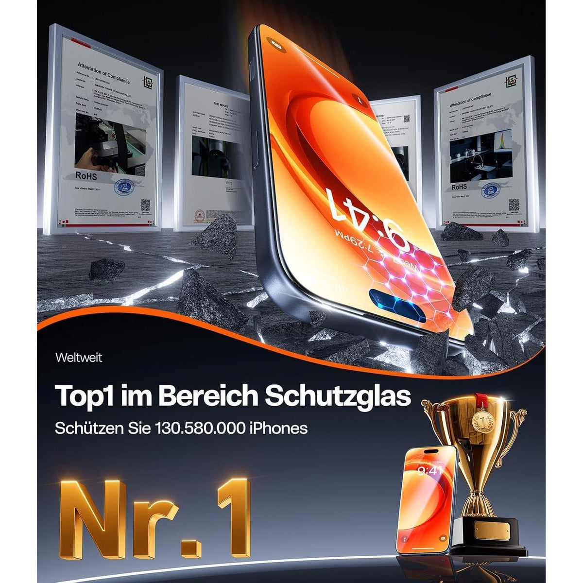 iPhone 17 Pro Max Panzerglas mit AR-Schutz & einfacher Montage