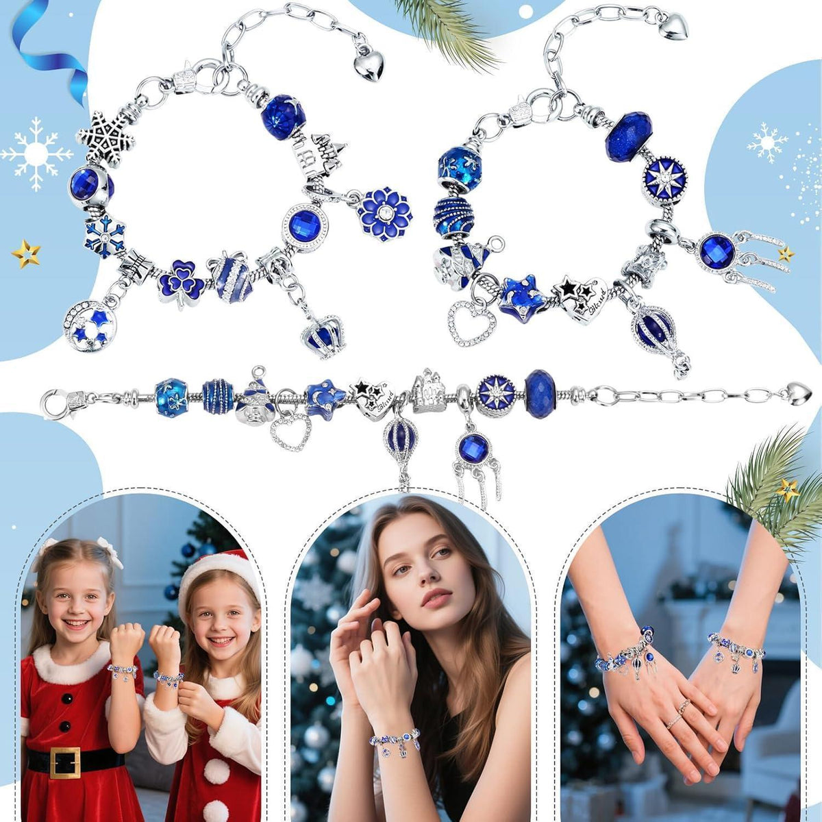 Adventskalender Schmuckset Mädchen Armband mit Charms Blau
