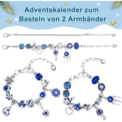 Adventskalender Schmuckset Mädchen Armband mit Charms Blau