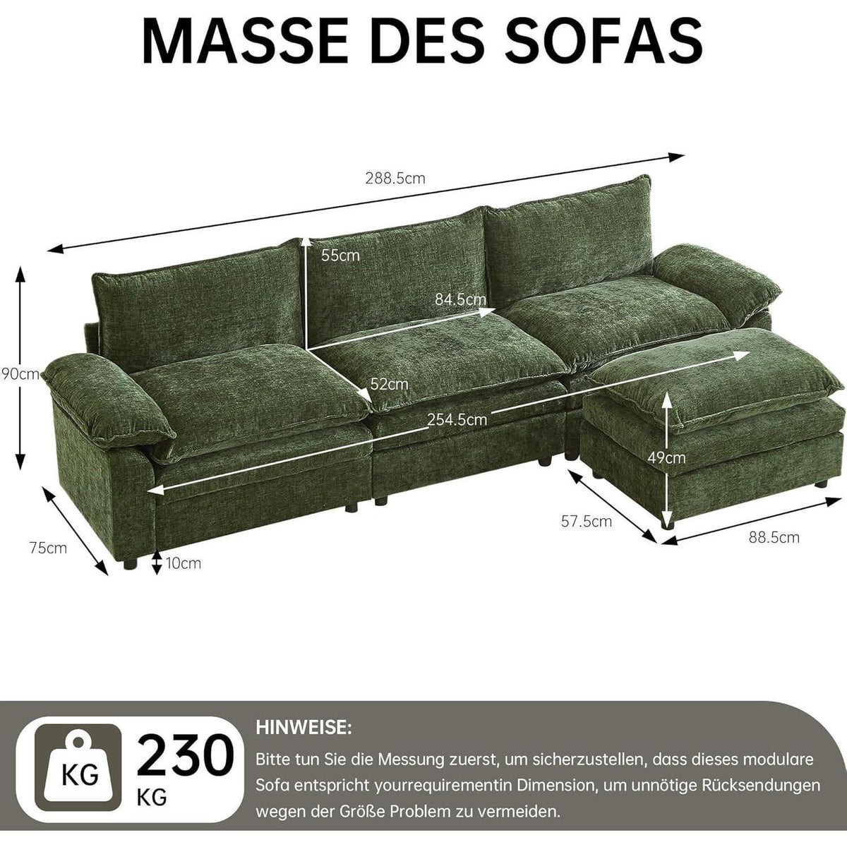 JIEXI Schlafsessel mit Chenille-Stoff, Ecksofa U-Form