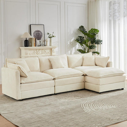 Modulares Ecksofa mit Schlaffunktion – Beige Cord L-Form