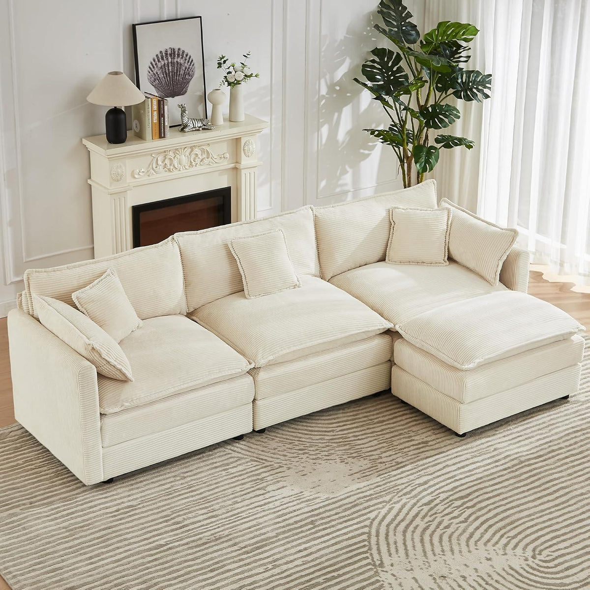 Modulares Ecksofa mit Schlaffunktion – Beige Cord L-Form