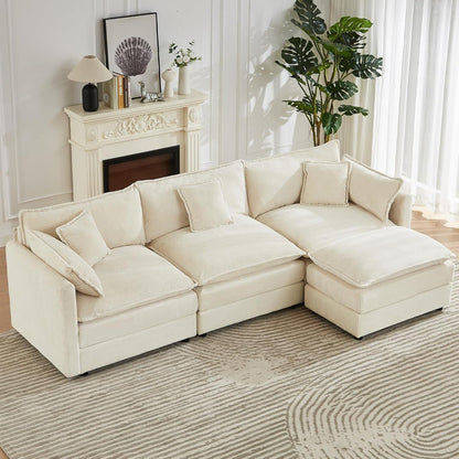 Modulares Ecksofa mit Schlaffunktion – Beige Cord L-Form