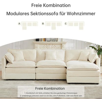 Modulares Ecksofa mit Schlaffunktion – Beige Cord L-Form