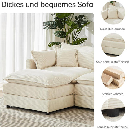Ecksofa mit Schlaffunktion – Beige Cord, U-Form, 285 cm
