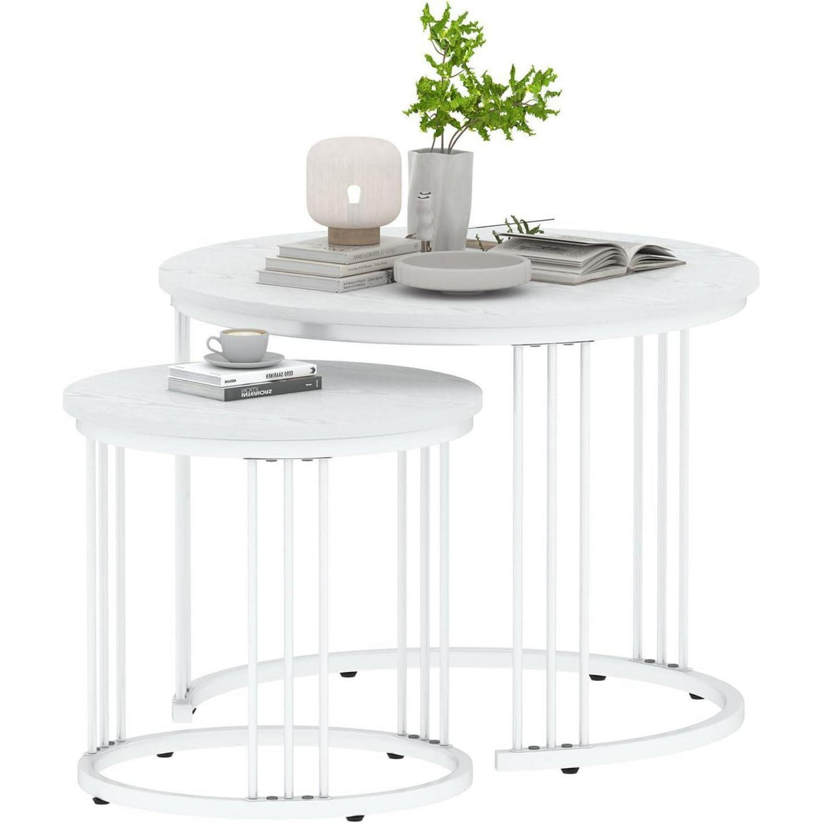 Runde Couchtische 2er-Set Metallrahmen Weiß 60cm