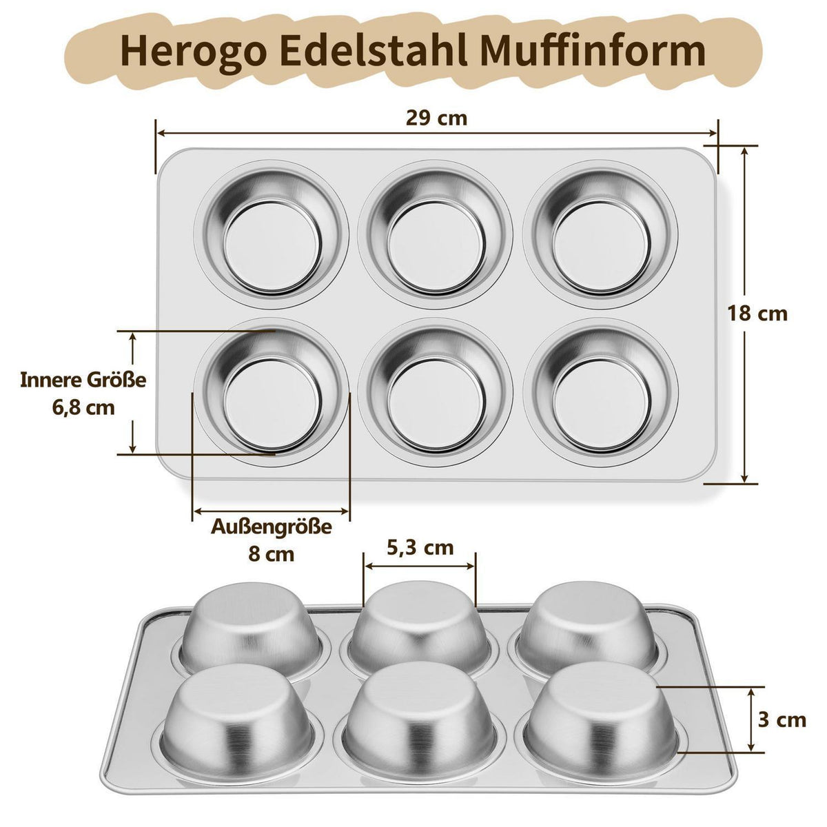 Edelstahl Muffinbackform 12 Muffins - 2er Set
