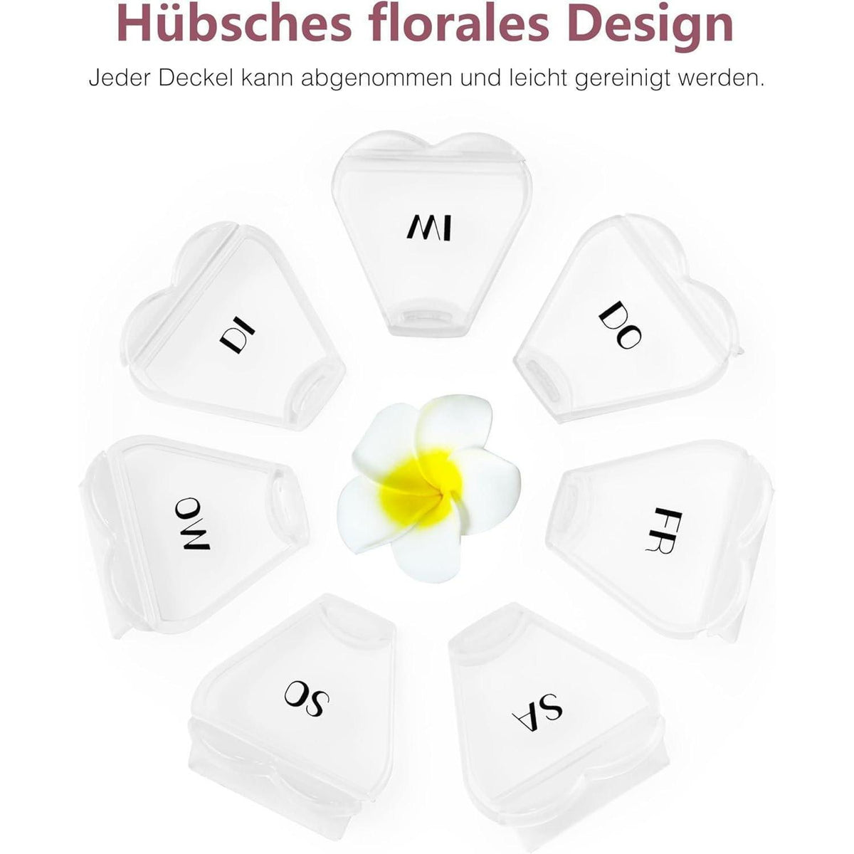 Pillendose Herzform 7 Fächer für die Woche Weiß