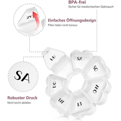 Pillendose Herzform 7 Fächer für die Woche Weiß