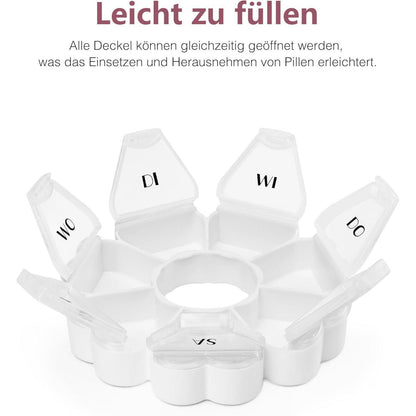 Pillendose Herzform 7 Fächer für die Woche Weiß