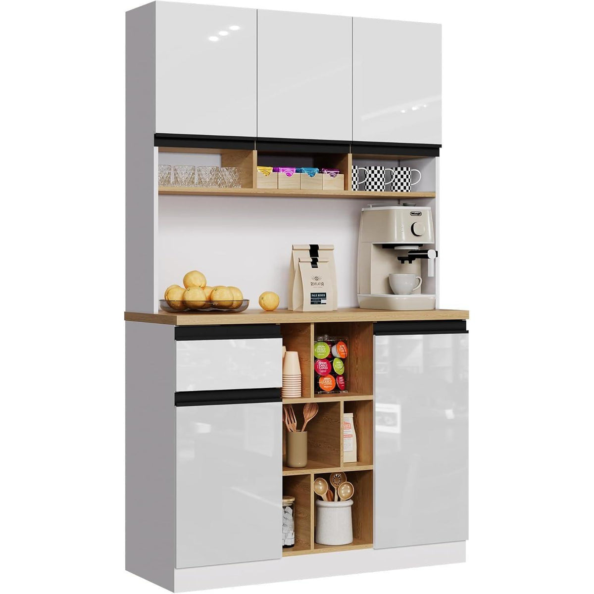 Moderner Küchenschrank Weiß – Sideboard mit Regalen & Schubladen