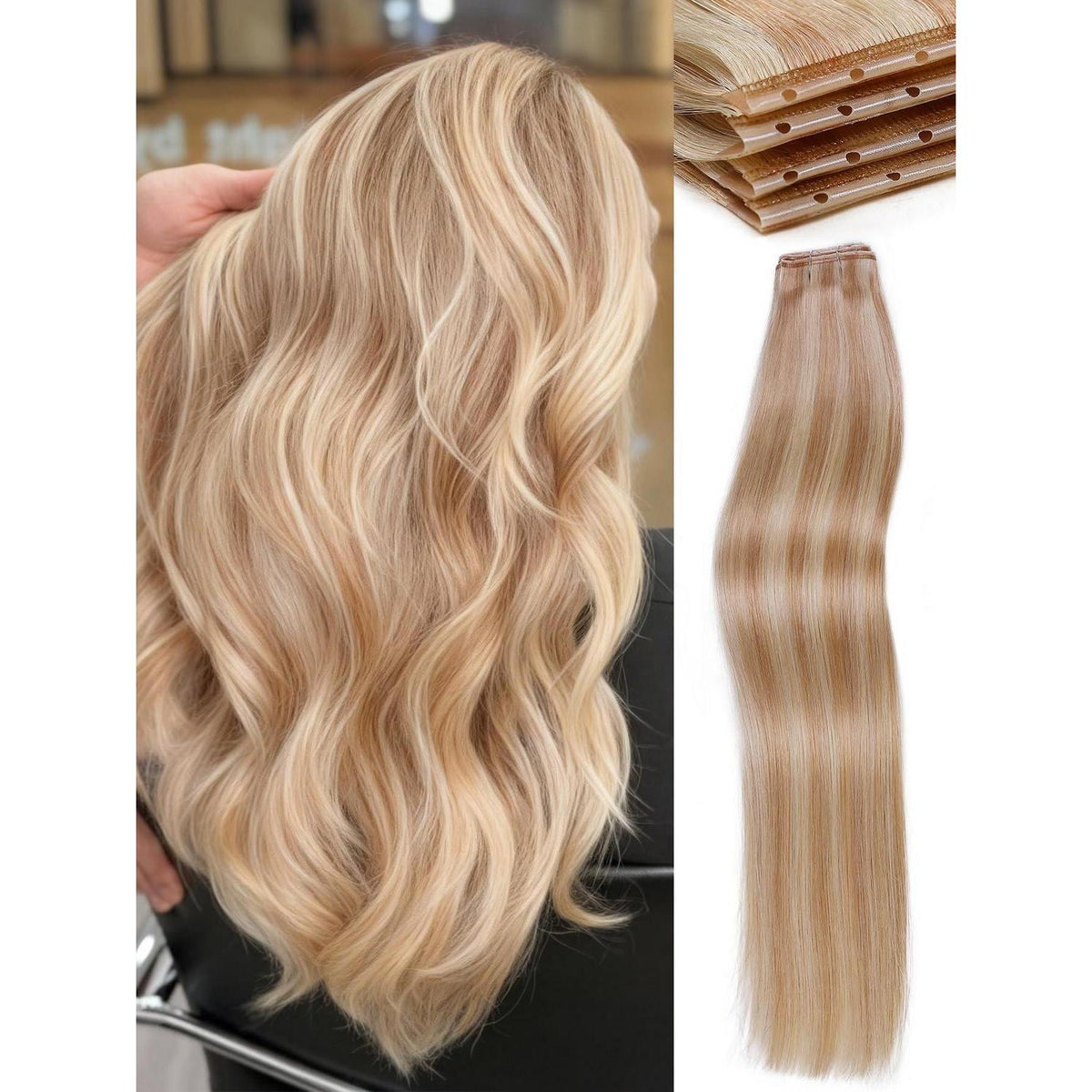 Echthaar Extensions 40cm Erdbeerblond mit Strähnchen