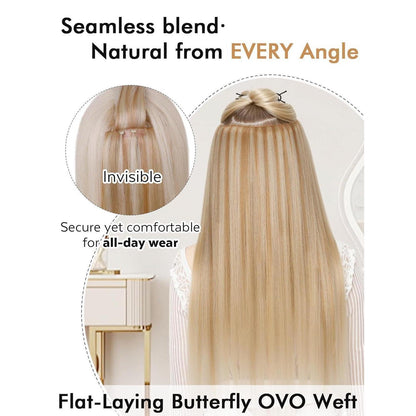 Echthaar Extensions 40cm Erdbeerblond mit Strähnchen