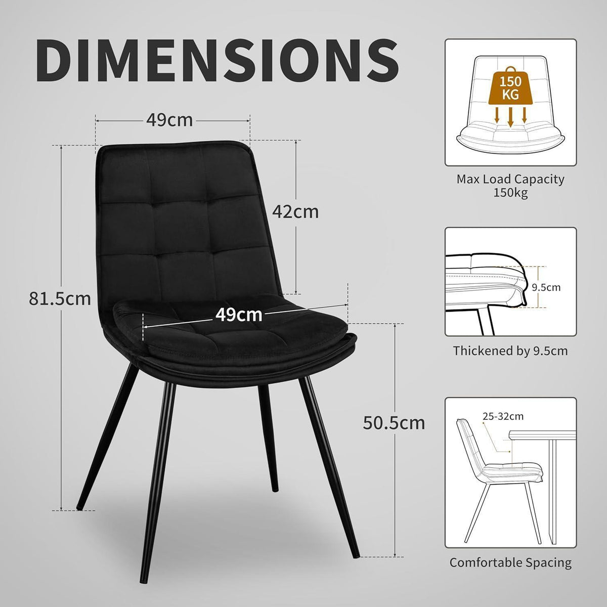 Esszimmerstühle Samt 4er-Set Schwarz – Gepolstert & Modern