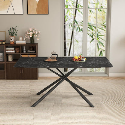 Rechteckiger Esstisch Set 180cm mit 4 Stühlen Schwarz Weiß Holz