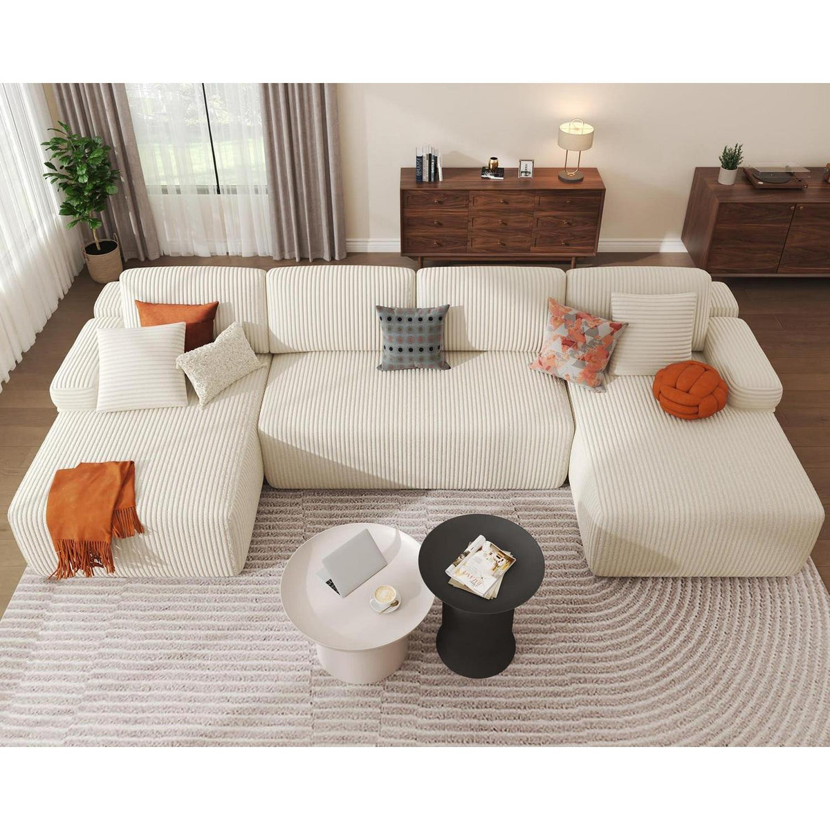 Modulares U-förmiges Cord-Sektionalsofa mit Memory-Schaum