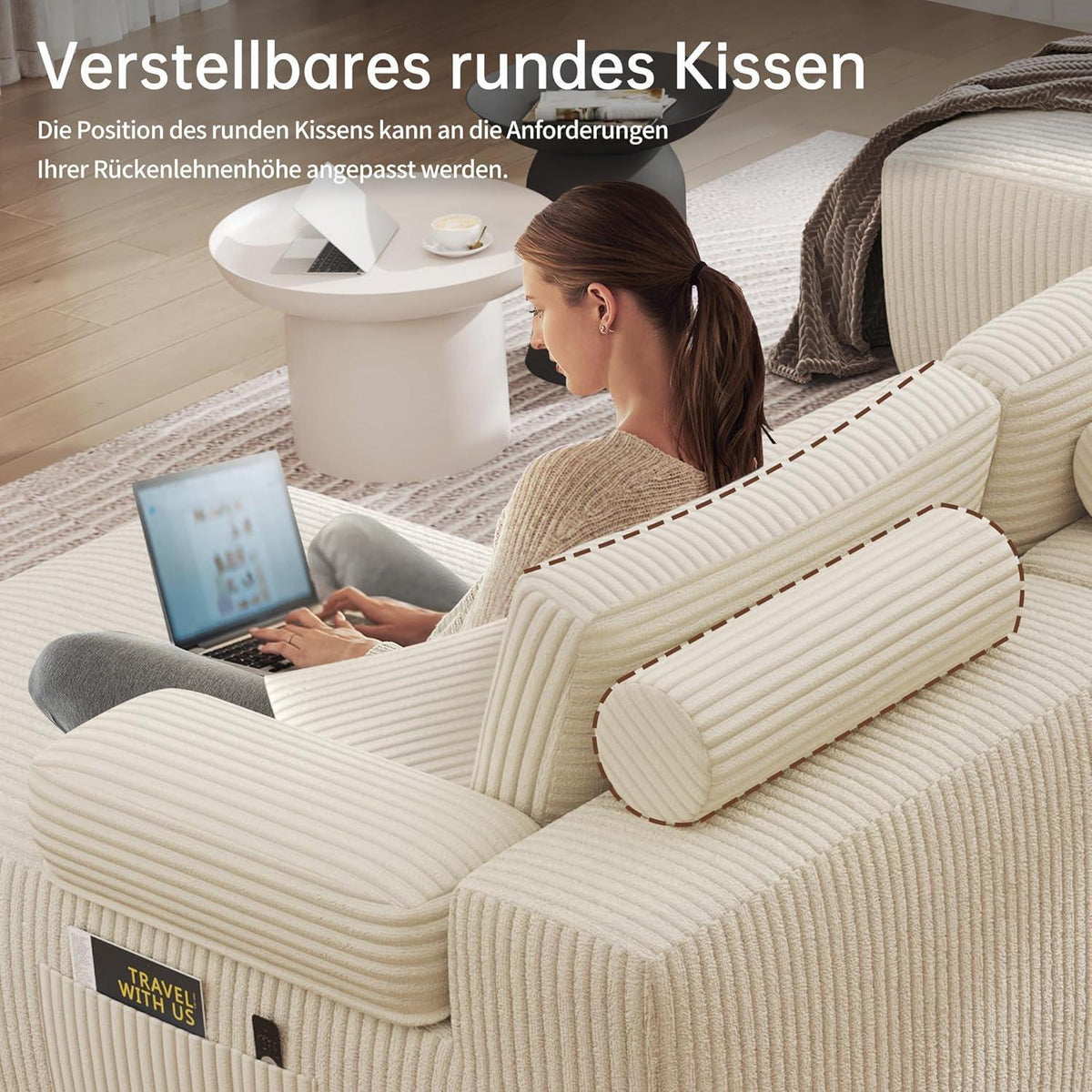 Modulares U-förmiges Cord-Sektionalsofa mit Memory-Schaum