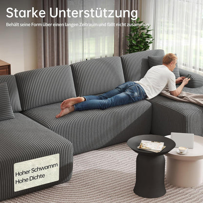 Modulares U-förmiges Cord-Sektionalsofa mit Memory-Schaum