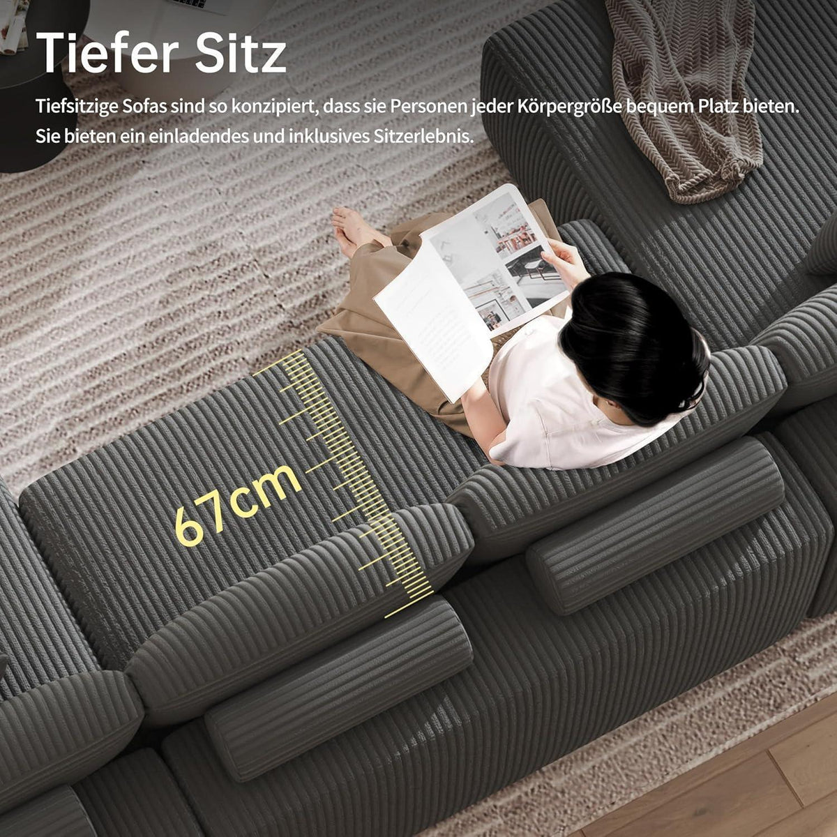 Modulares U-förmiges Cord-Sektionalsofa mit Memory-Schaum